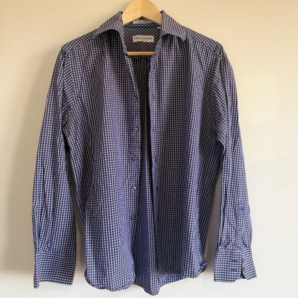 Vintage Guy Laroche Navy Checkered Button Down Shirt